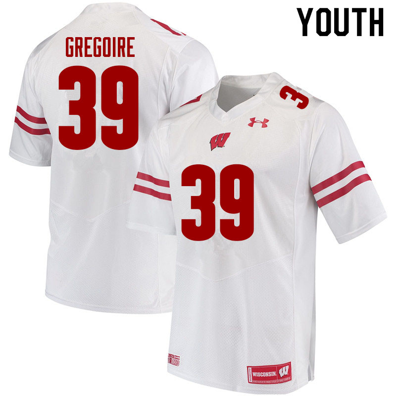 Youth #39 Mike Gregoire Wisconsin Badgers College Football Jerseys Sale-White - Click Image to Close